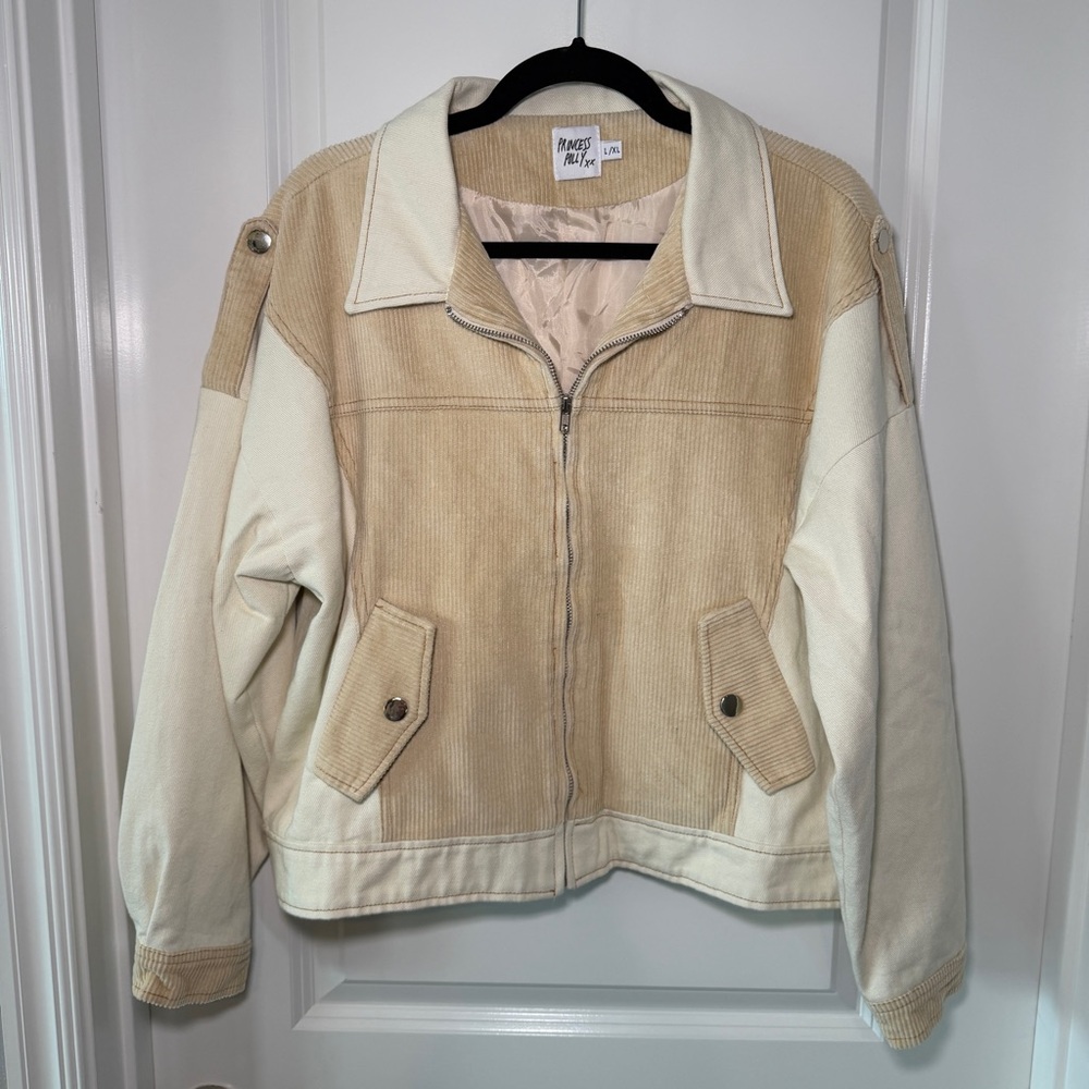Princess Polly L/XL Cream and Tan Lightweight Trucker Jacket Corduroyβ Western